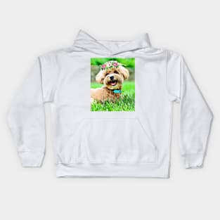 Cute Maltipoo with flower hair wreath Kids Hoodie